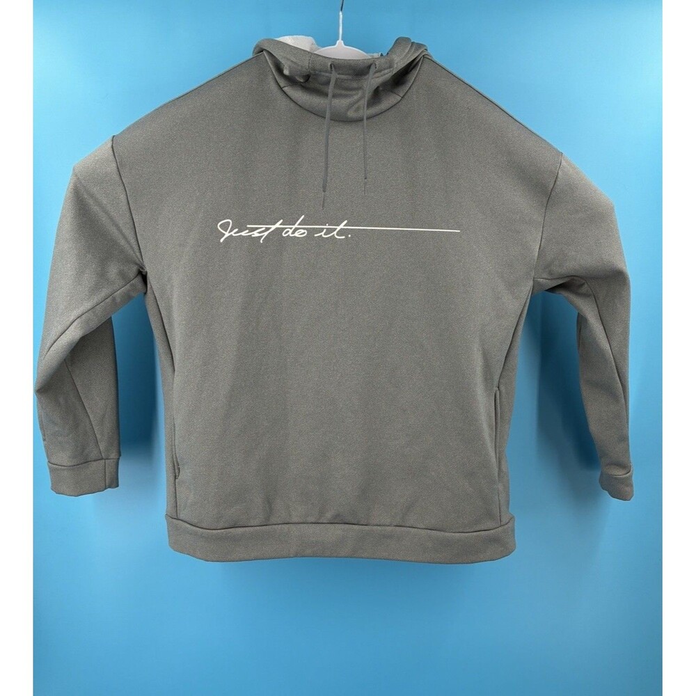 Nike Women’s Large Gray Just Do It Funnel Neck Hoodie Pullover Sweatshirt